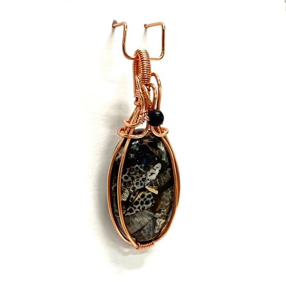 HANDMADE Black Fossil Copper and Pure Copper Statement Pendant, Artisan Jewelry - Picture 6 of 10